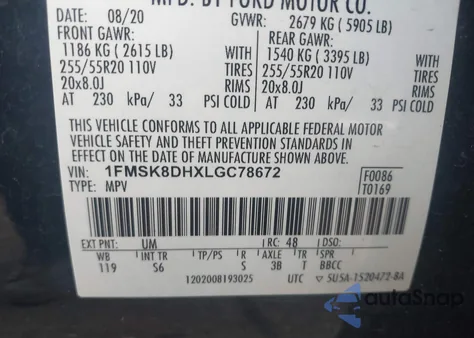 2020 Ford Explorer Xlt from USA, damaged, VIN 1FMSK8DHXLGC78672